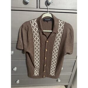 Men’s Pacsun Cream/Brown Jacquard Knit Shirt Medium Merino Wool Blend